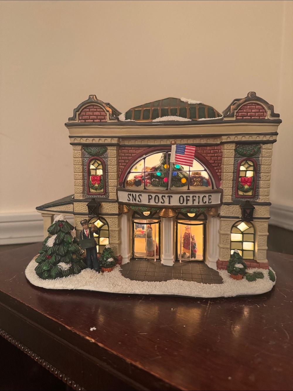 St. Nicholas Square Cream and Red Holiday Post Office Village